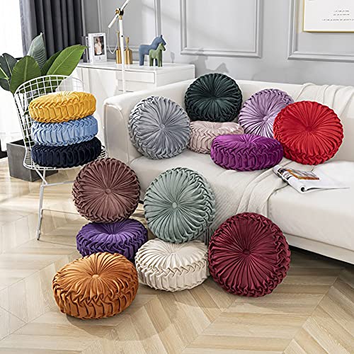 Burgundy Velvet Pleated Circle Floor Pillow M432785