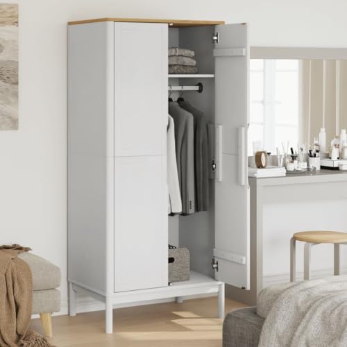 Brown Solid Wood Pine Wardrobe Closet with 1 Large Compartment and Doors X967