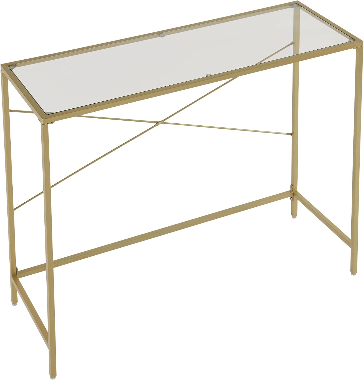 Gold 39.37" Tempered Glass Top Narrow Console Table with Metal Frame Y375194