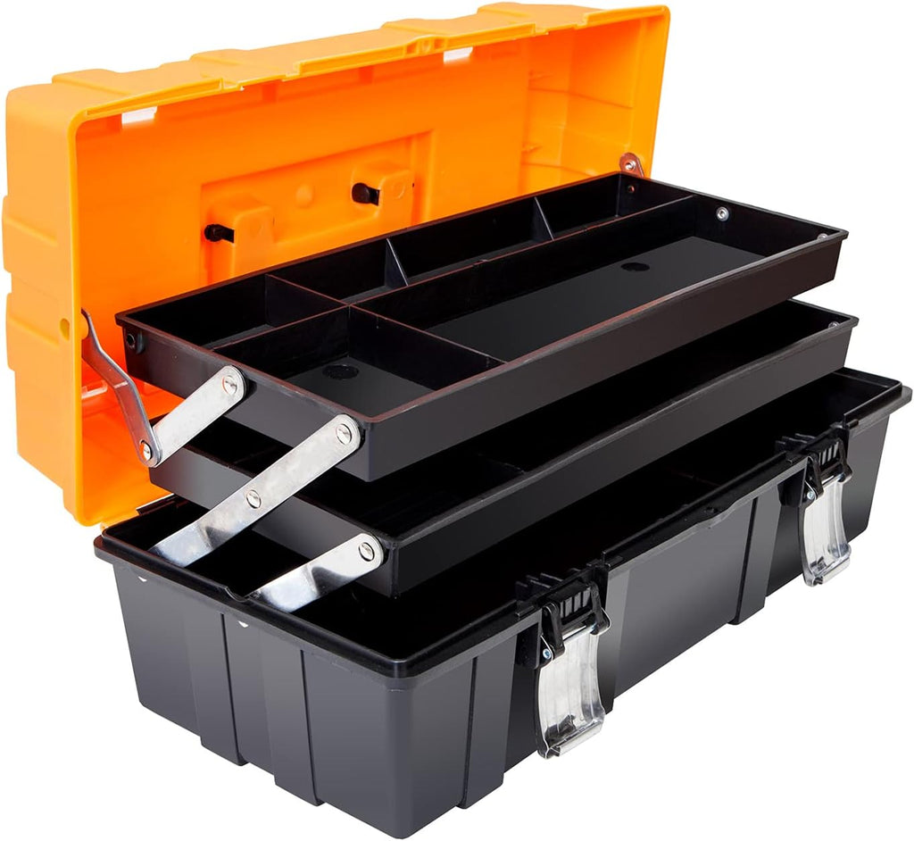 Red Steel 18-inch Tool Box with 5-Tray Cantilever Tool Organizer F419349
