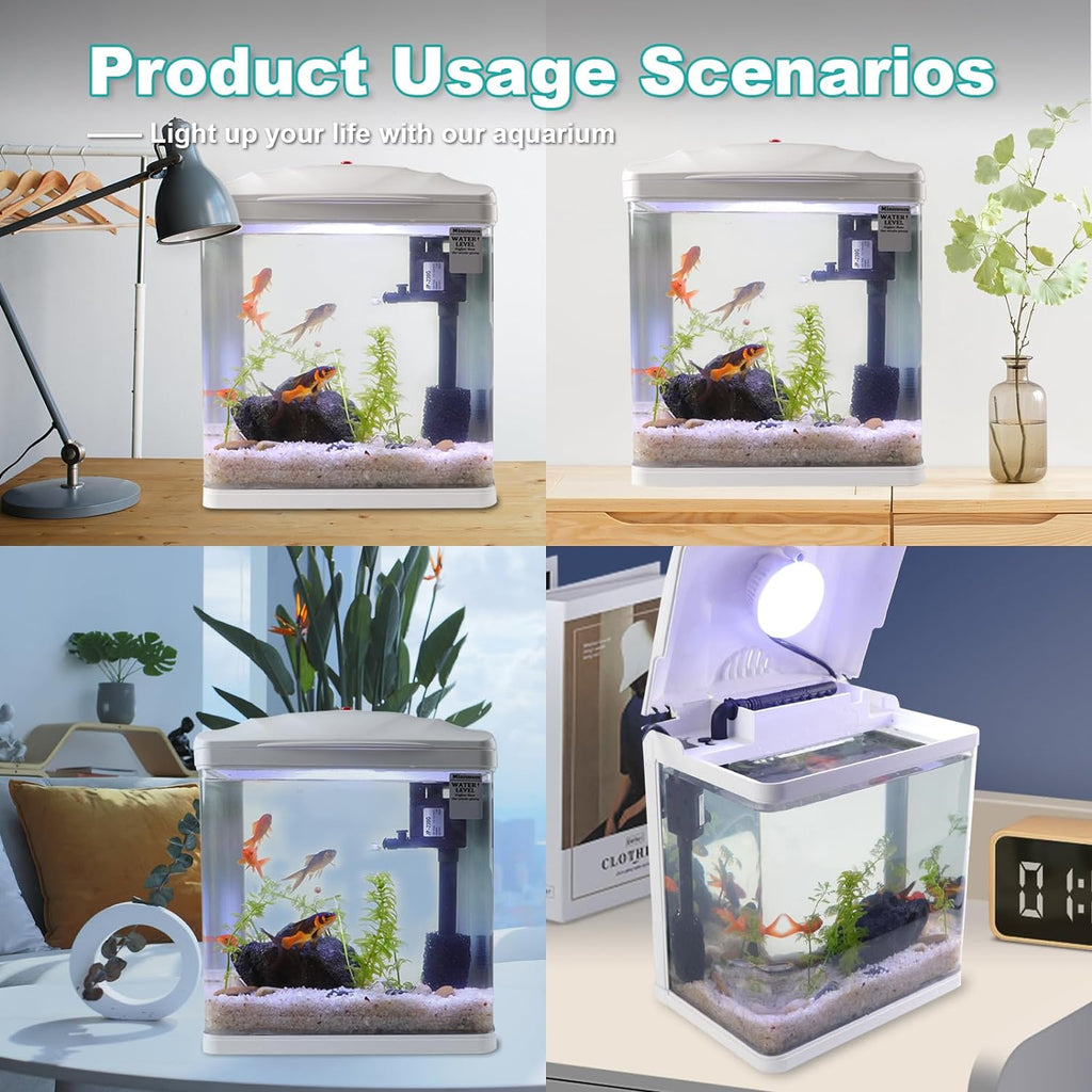 White 2 Gallon Self Cleaning HD Float Glass Aquarium with Filter and Light K652