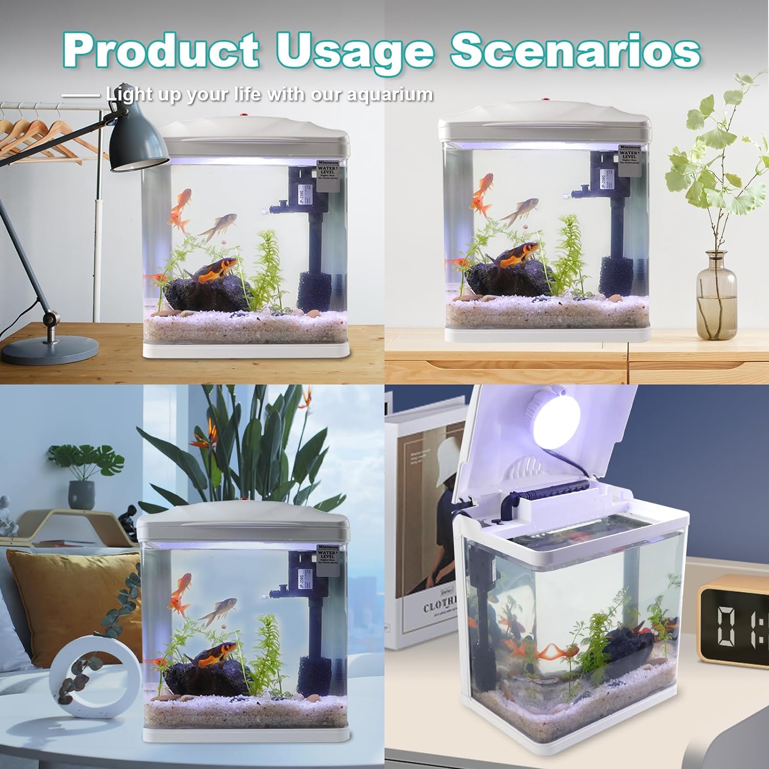 White 2 Gallon Self Cleaning HD Float Glass Aquarium with Filter and Light K652