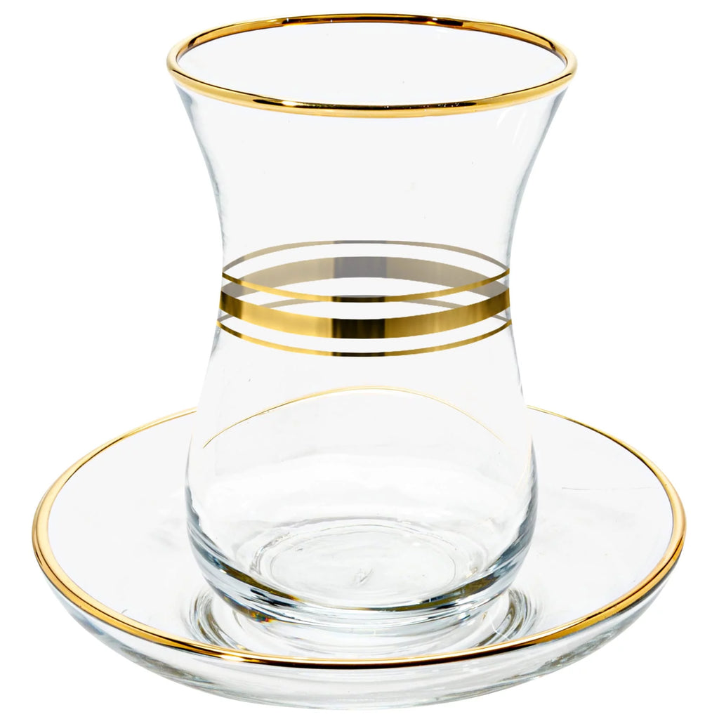 Set of 6 Clear Glass Tea Cups and Saucers F1777
