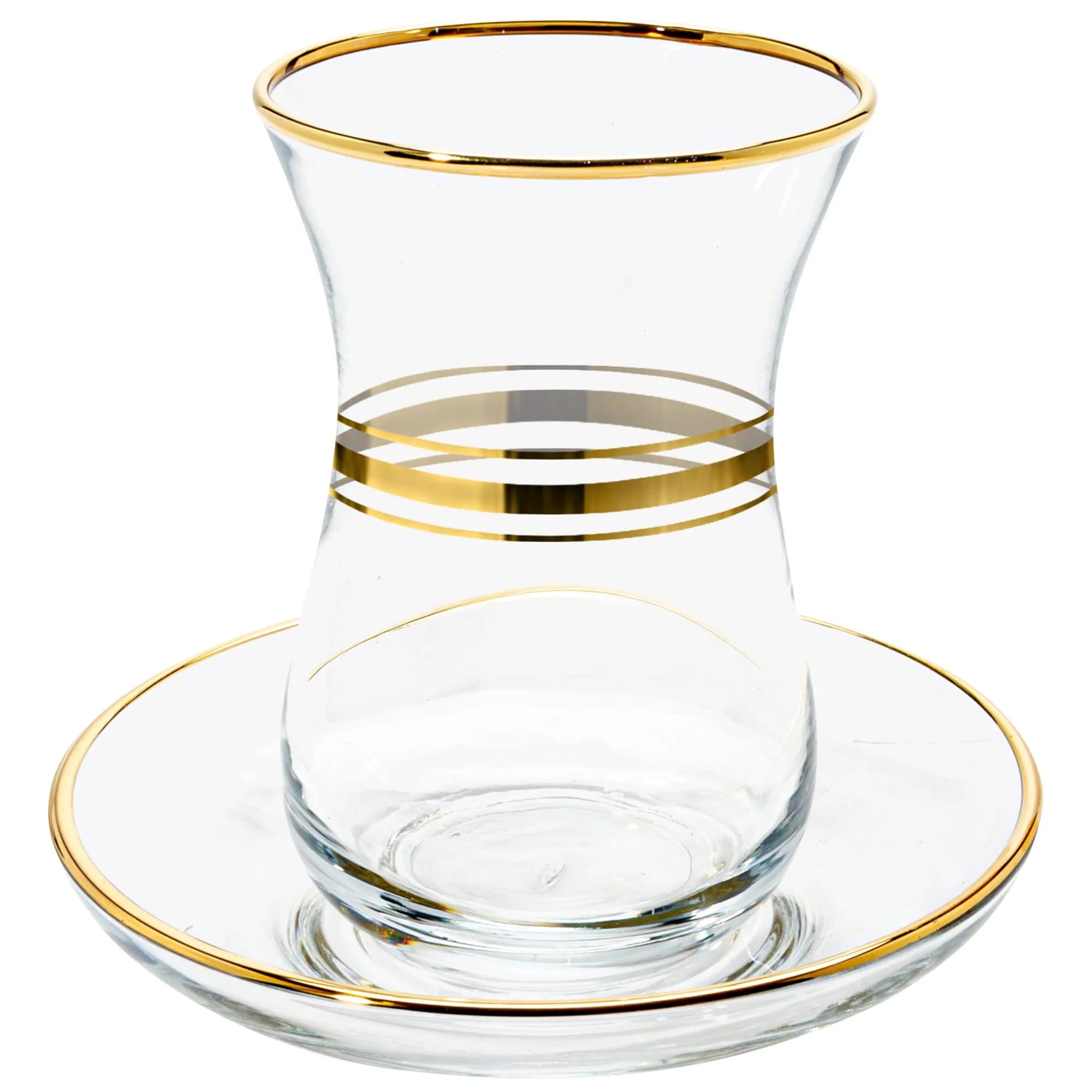 Set of 6 Clear Glass Tea Cups and Saucers F1777