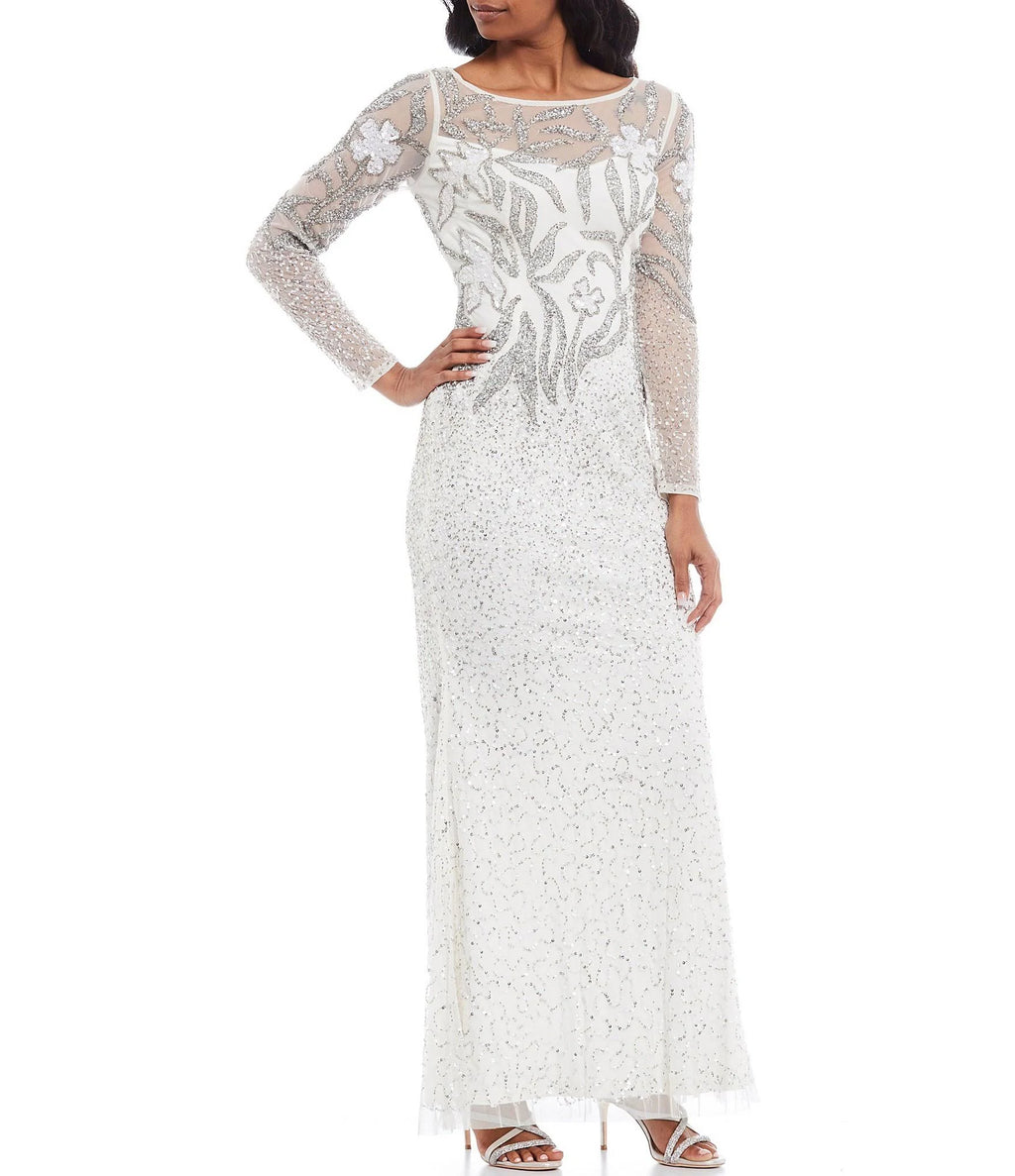 Embellished Illusion Gown - Ivory/Silver D360