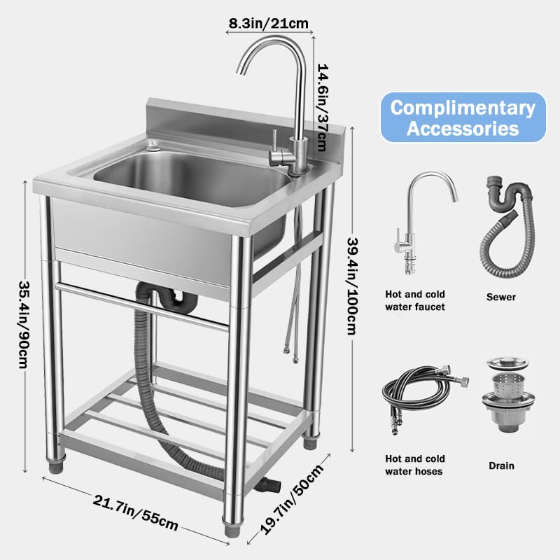 Stainless Steel Single Bowl Free Standing Utility Sink P526