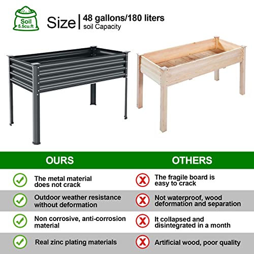 Galvanized Raised Garden Bed with Legs, 48×24×32in Metal Elevated Planter Box with Drainage Holes B486