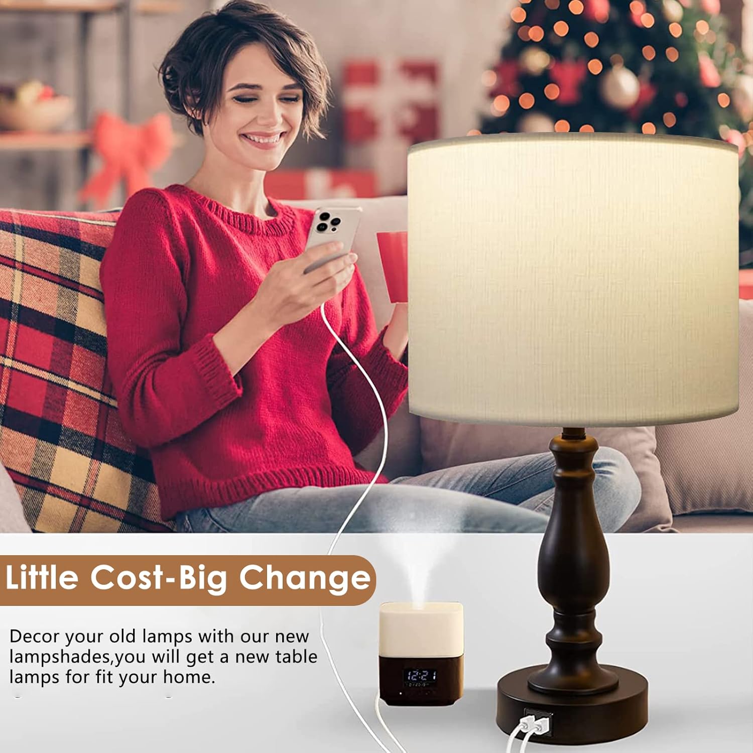 Large White Fabric Linen Lampshade Set of 2 B838