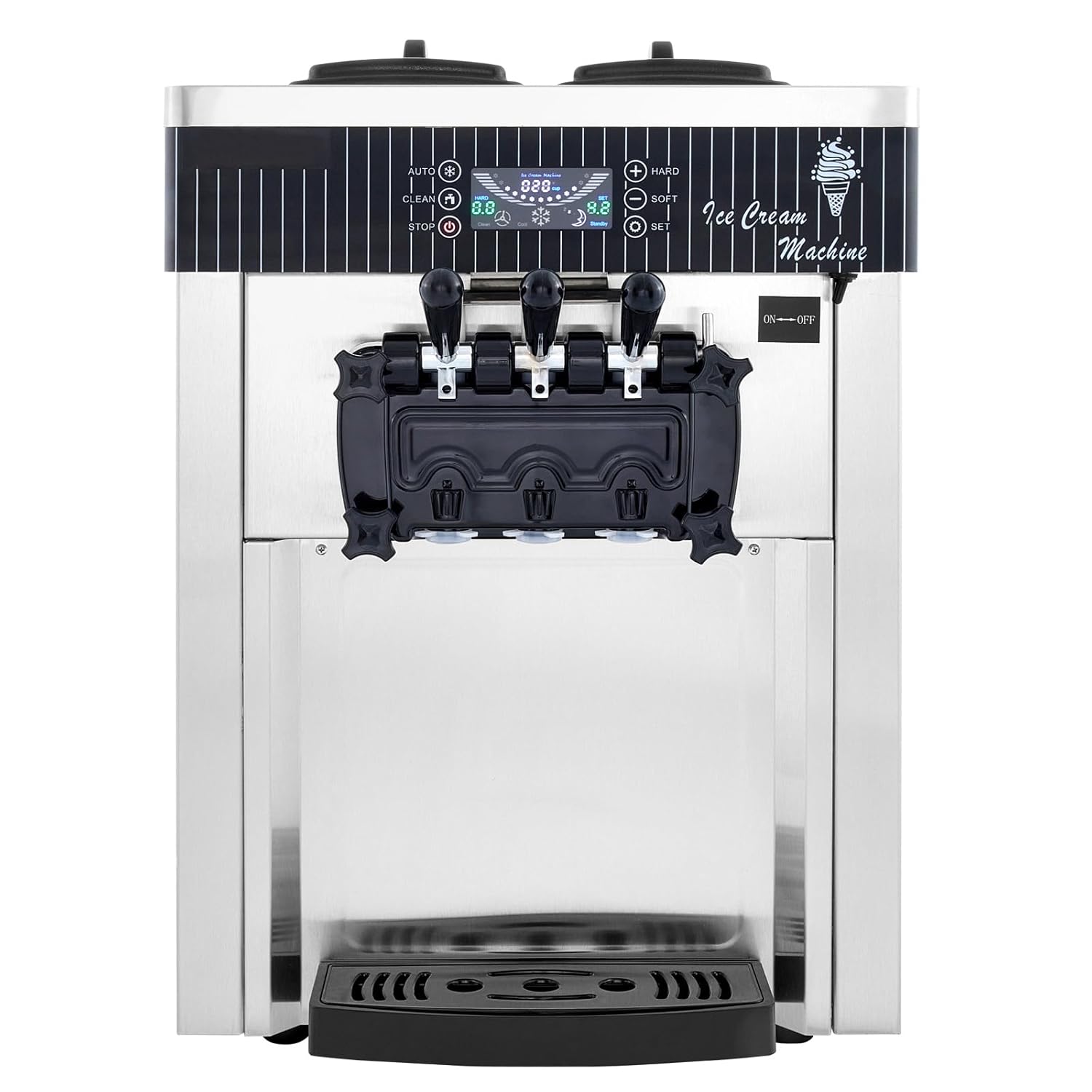 Silver Commercial Ice Cream Machine 5.3 to 7.4Gal per Hour 3 Flavors 2200W P897