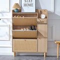 Shoe Cabinet Storage with Rattan Doors & Adjustable Shelves Y84746
