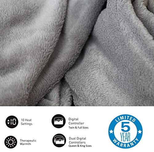 Grey King Micro Plush Electric Heated Blanket with Digital Controller T718038