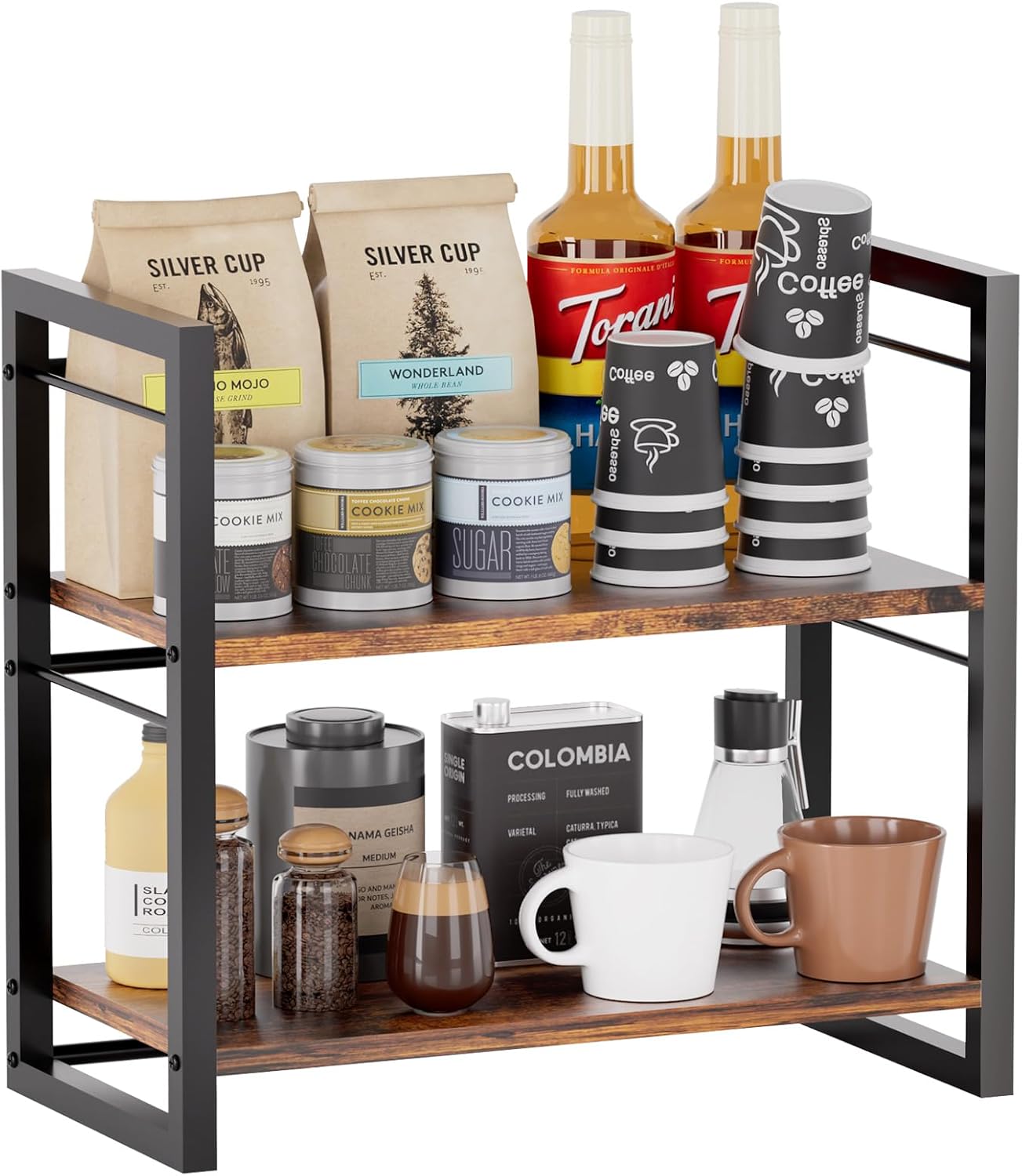 2 Tier Brown Wood Spice Rack Shelf I3947