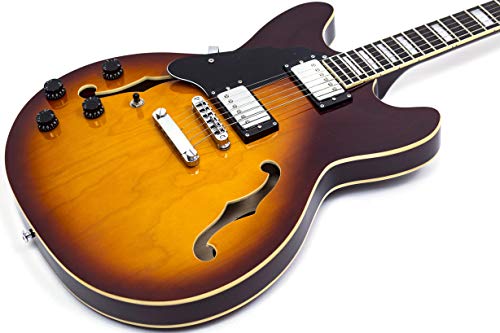 Vintage Sunburst Left-Handed Semi-Hollow Body Electric Guitar with Stainless Steel Frets P43102