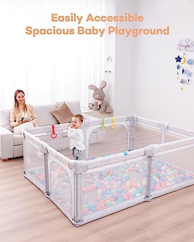 Grey Extra Large Foldable Baby Playpen 79 x 59 x 27 Inches B13479