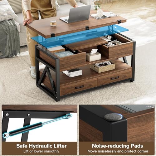 Black Lift Top Coffee Table with Storage Drawers and Hidden Compartment U69737
