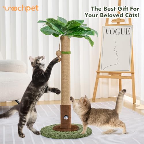 35" Tall Sisal Rope Cat Scratching Post with Hanging Ball and Cat Toys W705680