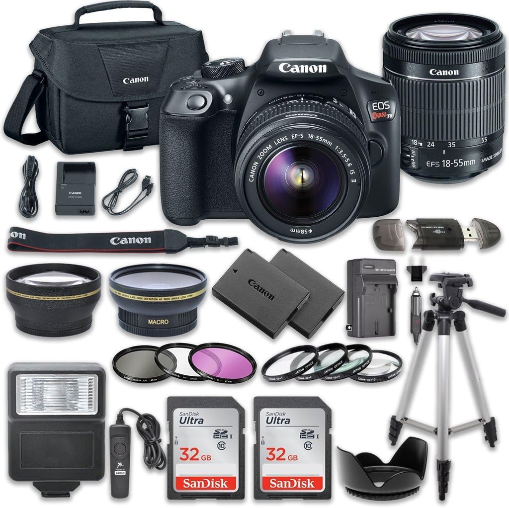 Canon EOS Rebel T6 DSLR Camera Bundle with 18-55mm Lens + 2pc 32GB Memory Cards + Accessory Kit C699742
