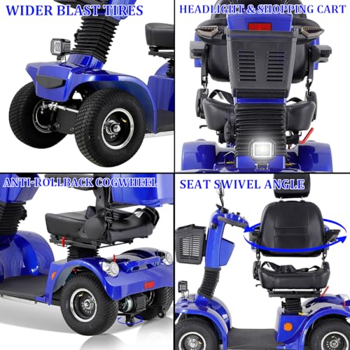 4 Wheel 500lbs Capacity Electric Powered Mobility Scooter with Adjustable Seat and Rear Basket E5213