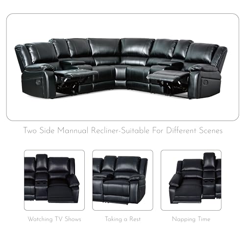 Black PU Leather Modular Reclining Sectional Sofa T970