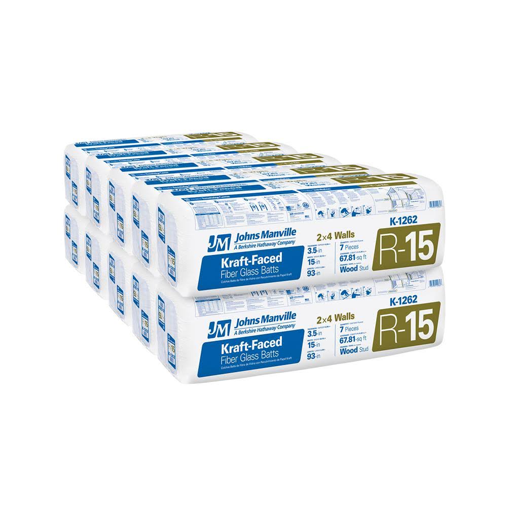 R-15 Kraft Faced Fiberglass Insulation Batt 15 in. x 93 in. (10-Bags) H192
