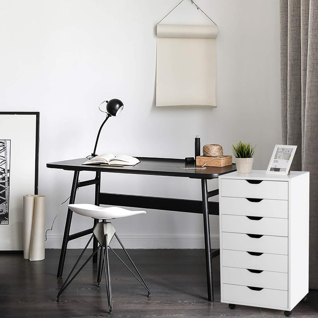 White 7 Drawer Mobile File Cabinet with Wheels Z86532