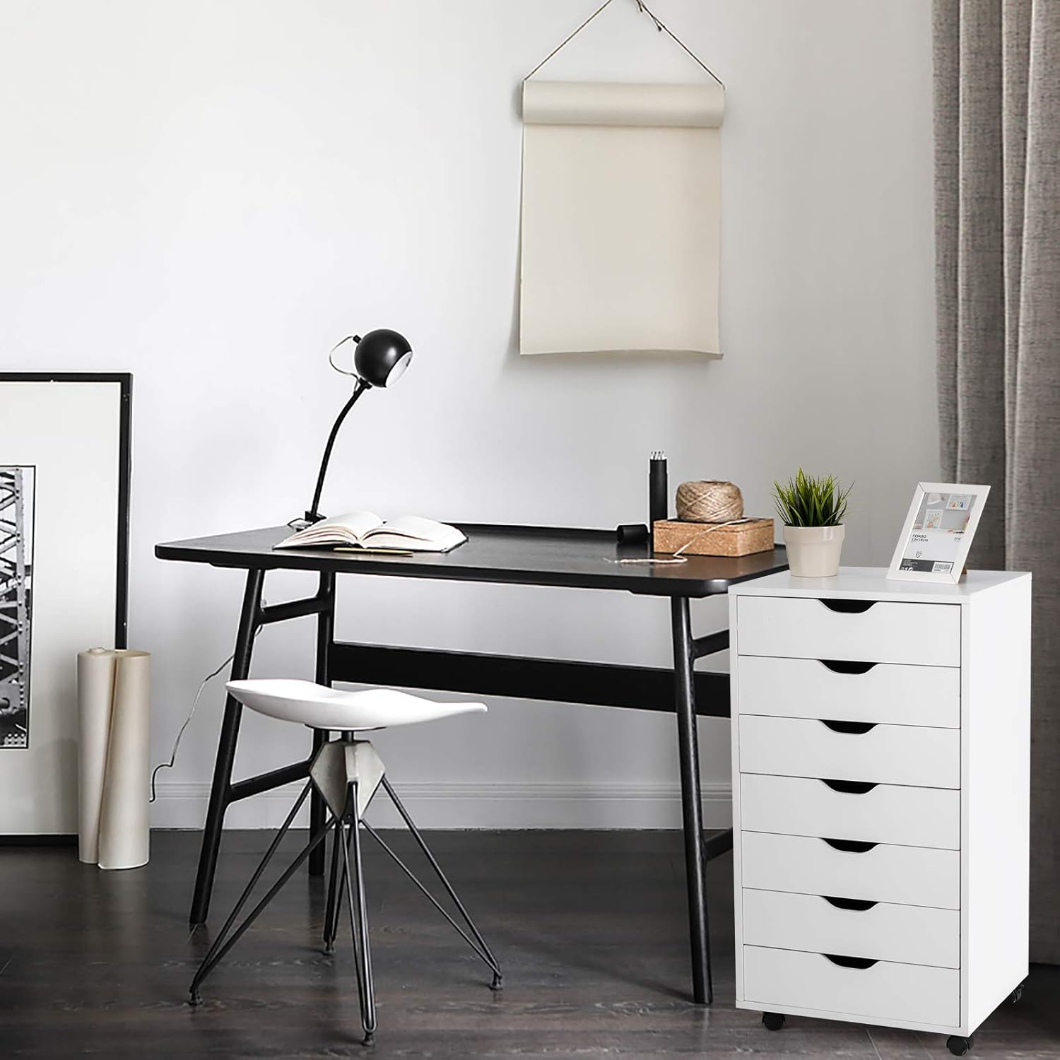 White 7 Drawer Mobile File Cabinet with Wheels Z86532