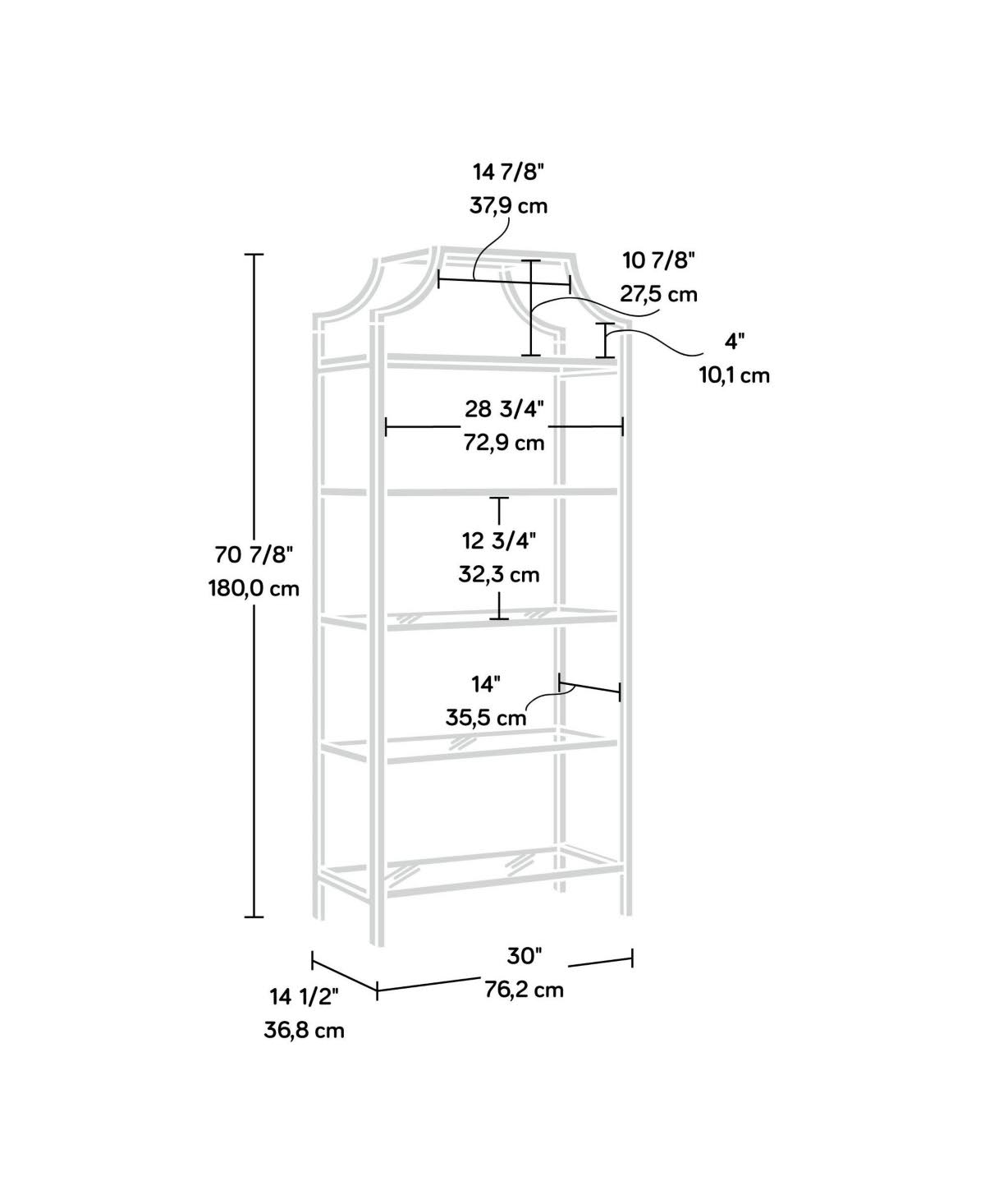5 Shelf Bookcase, Satin Gold M310226