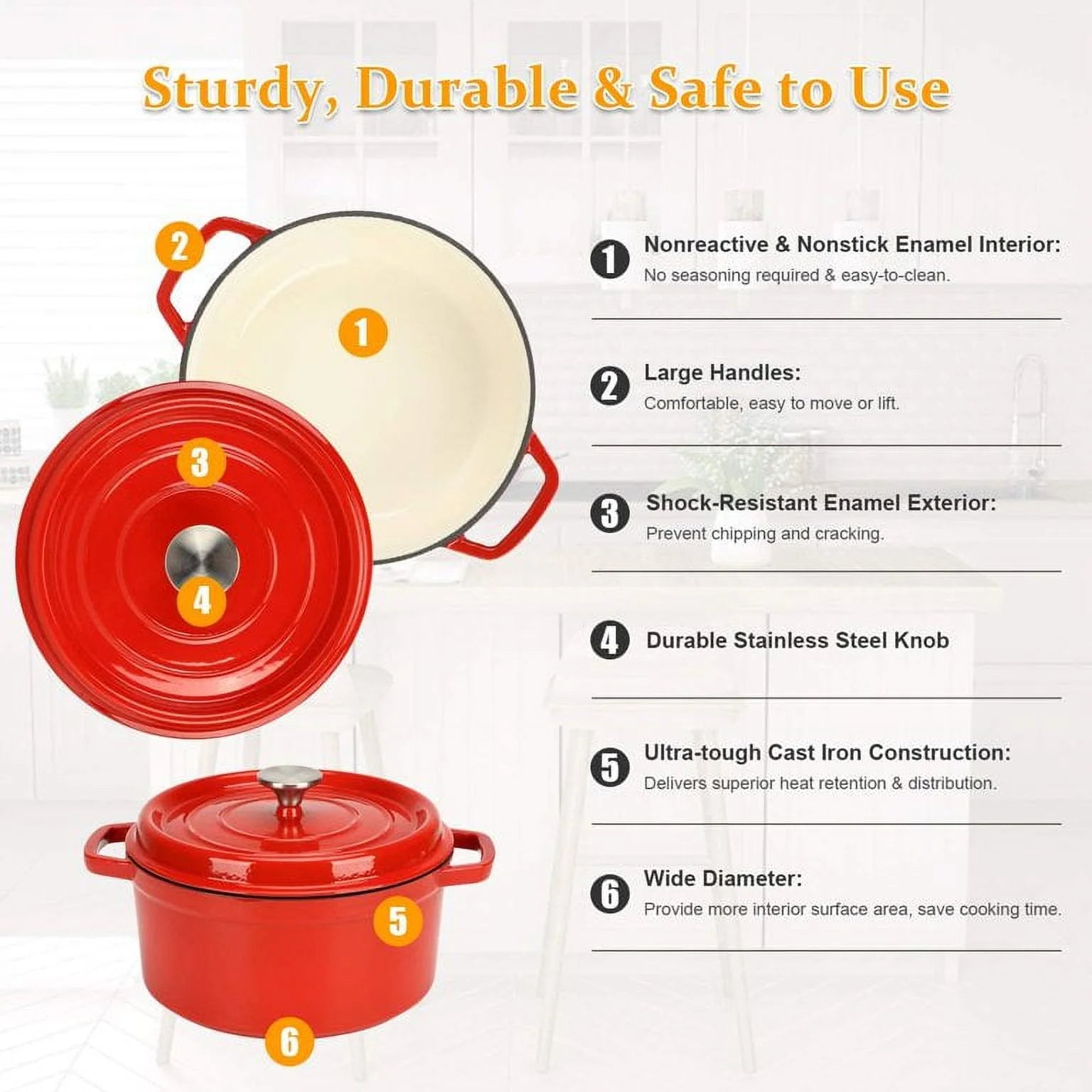 13" Round 5 qt Enameled Cast Iron Dutch Oven A664870