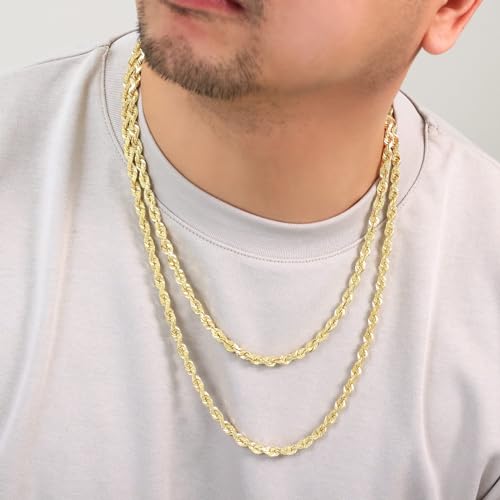 10K Yellow Gold Solid Rope Diamond Cut Chain Necklace N86162