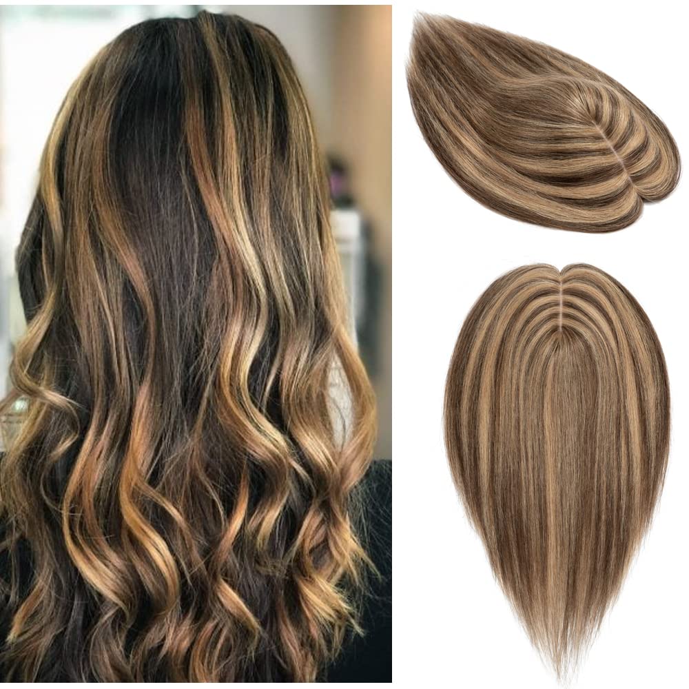 100% Real Human Hair Topper Silk Base Clip In Top Hairpieces 10 Inch 33g S97653
