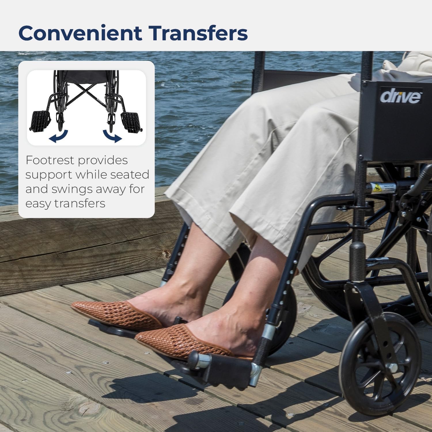 Folding Transport Wheelchair with Full Arms and Removable Swing-Away Footrest M468705