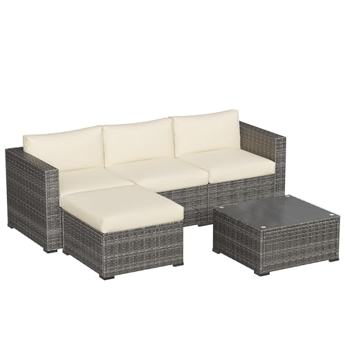 Grey 7 Pieces Outdoor Patio Furniture Set with Glass Tea Table R9906