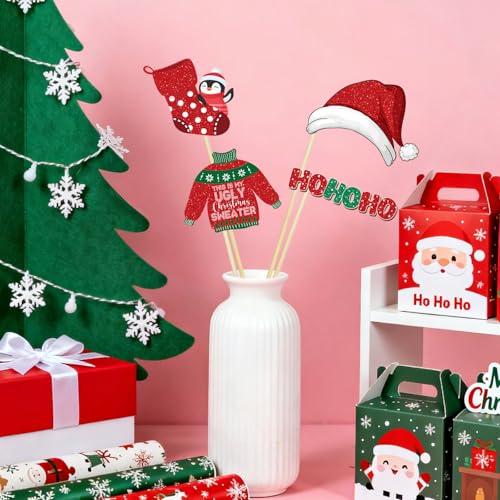 30pcs Glitter Christmas Photo Booth Props Set N599