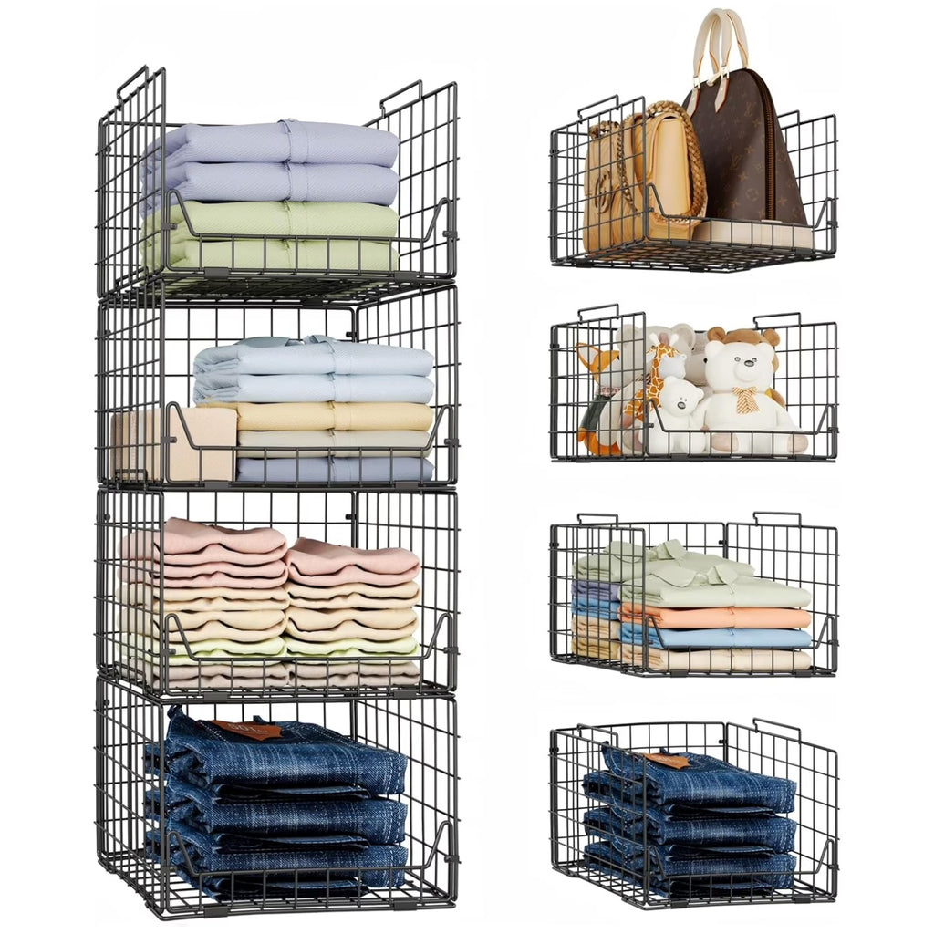 Black Metal Stackable Closet Organizers 4 Pack M525
