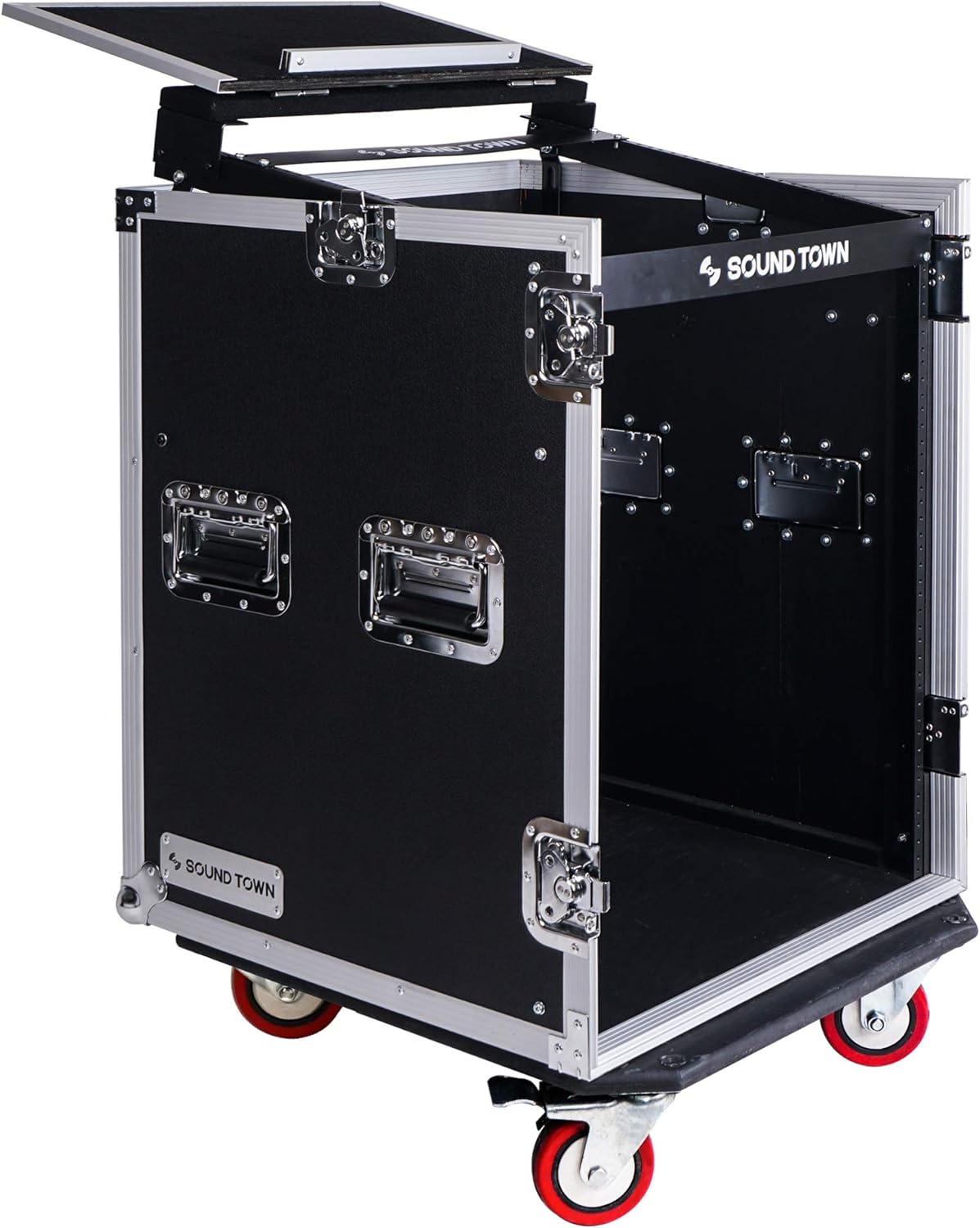 14U PA DJ Rack Case with 11U Slant Mixer Top and Casters V5747
