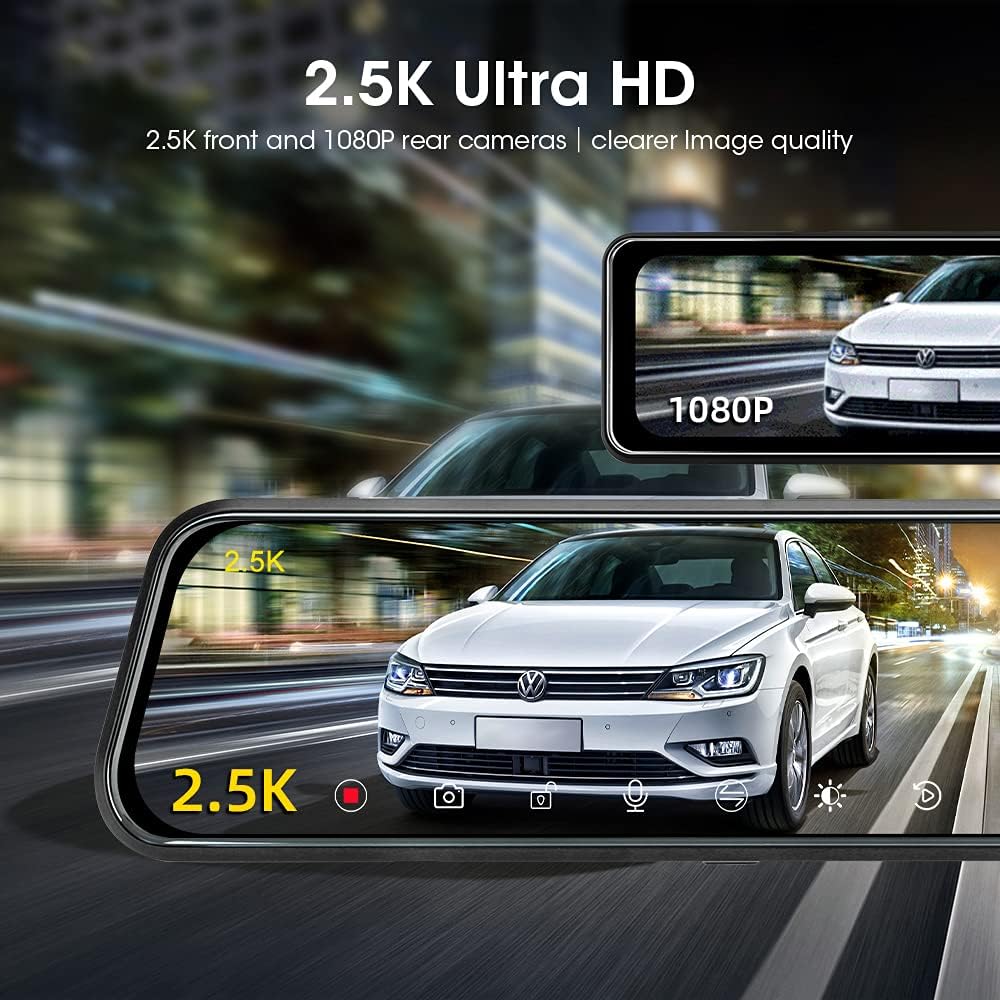 10'' Rearview Mirror Dash Cam with Front and Rear Dual Full HD P850