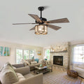 Matte Black Caged Ceiling Fan with Lights Remote Control I867