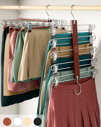European Beechwood 5 Tier Skirt Hangers with Clips E78651