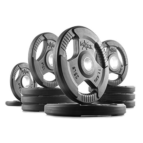 Black Manganese Rubber Coated Olympic Weight Set with EZ Curl Bar B6824