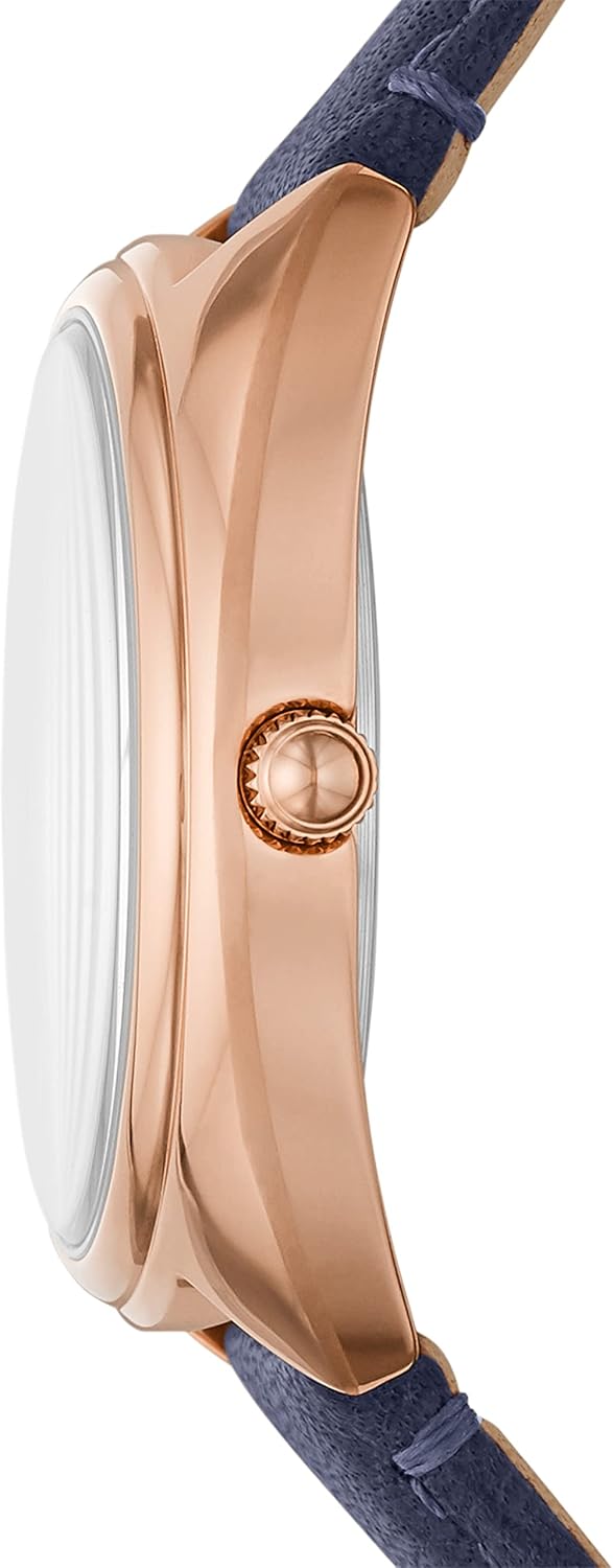 Rose Gold Navy Stainless Steel Eco Leather Three-Hand Watch M939