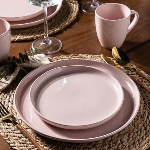 18 Piece Ceramic Dinnerware Set, Light Beige Q867296
