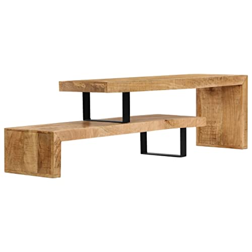 Solid Mango Wood TV Stand with Wrought Iron Legs, 45.3" L x 18" W x 15.7" H D322077