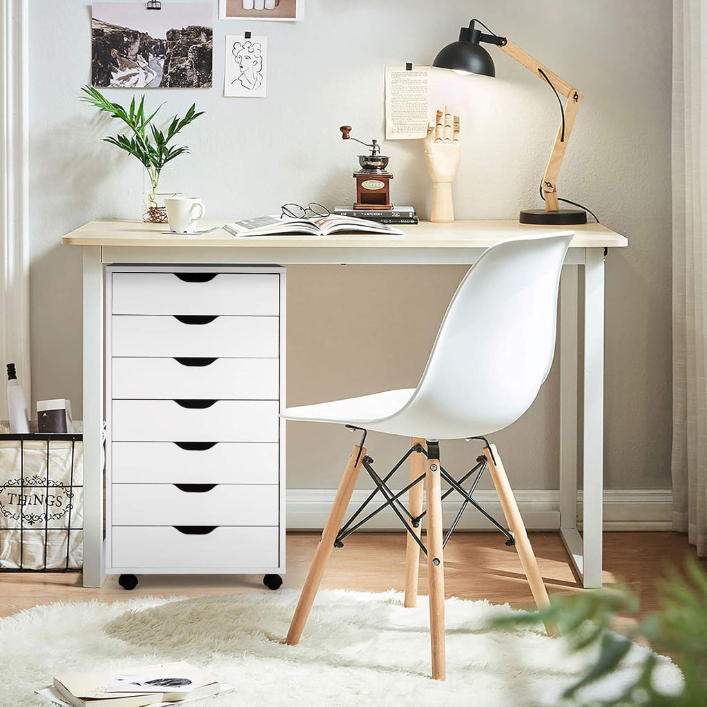 White 7 Drawer Mobile File Cabinet with Wheels Z86532