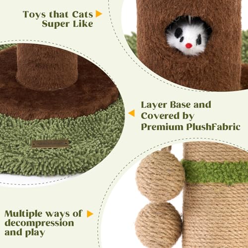 35" Tall Sisal Rope Cat Scratching Post with Hanging Ball and Cat Toys W705680