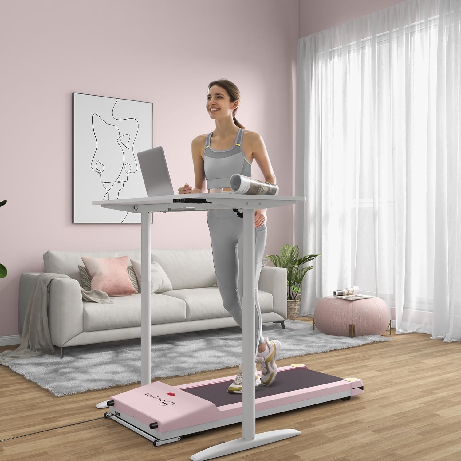Pink Under Desk Treadmill with Foldable Wheels R468075
