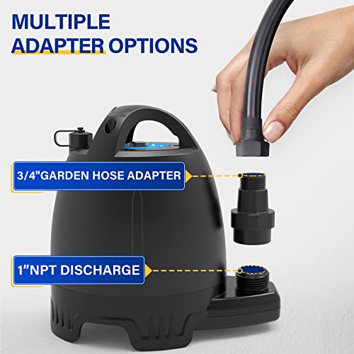 Submersible Water Pump 1/6 HP Thermoplastic Utility Pump 1750GPH with 10 ft Cord B2940
