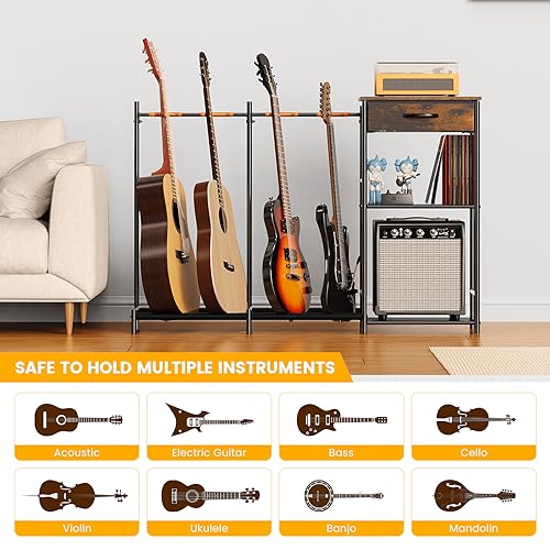 3-Tier Guitar Stand with 4 Guitar Holders & Cloth Drawer R289