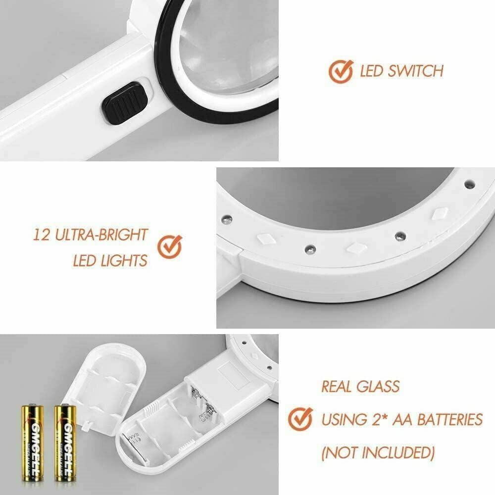 12 LED Illuminated Handheld Magnifying Glass I790