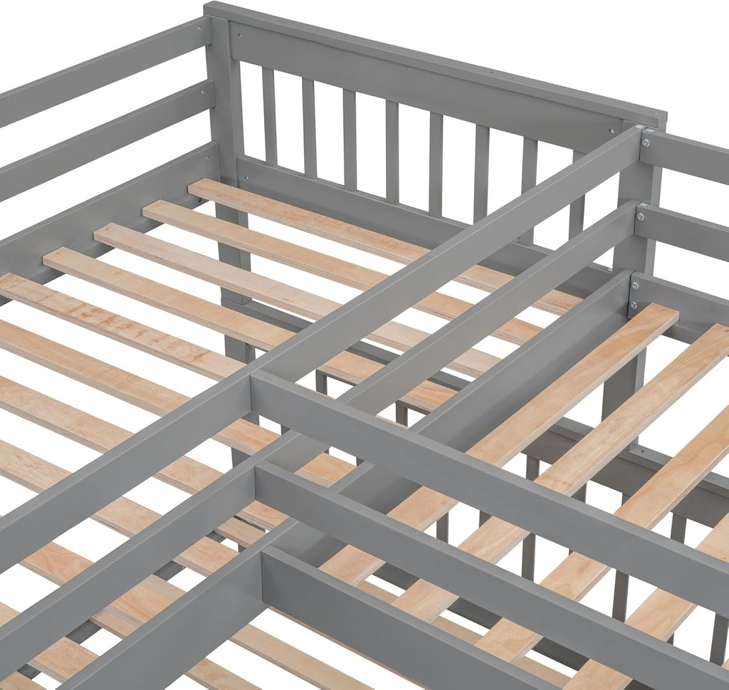 Gray Triple Bunk Bed with Stairs Storage and 3 Drawers H603942