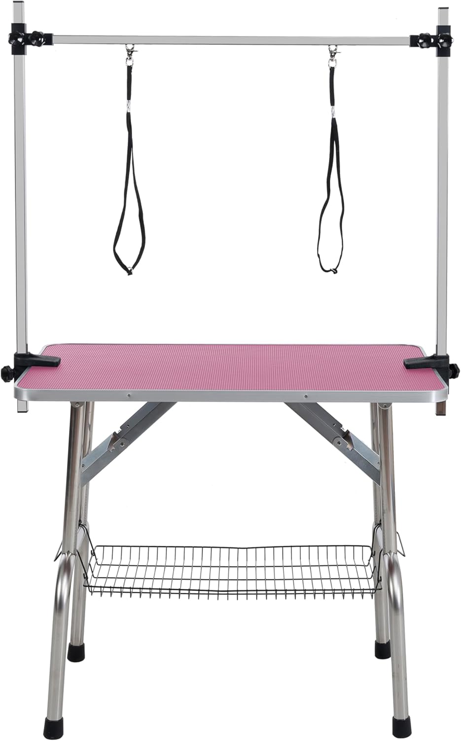 36" Folding Dog Pet Grooming Table with Adjustable Arm and Clamps, Loop Noose Stainless Steel Frame Rubber Mat D992